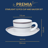 Borosil Larah Starlight Cup n Saucer Set of 12, 140ml