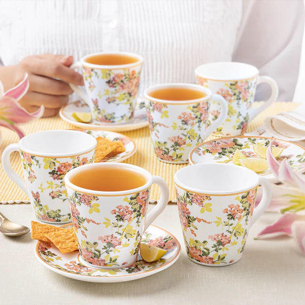 Borosil Larah Amora Mug n Saucer Set of 6, 160ml