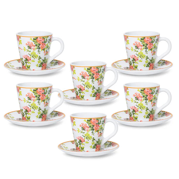Borosil Larah Amora Mug n Saucer Set of 6, 160ml