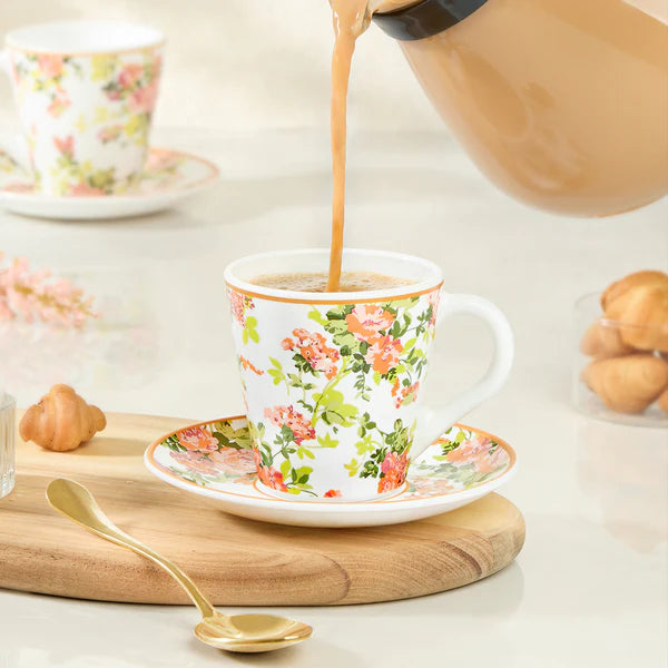 Borosil Larah Amora Mug n Saucer Set of 6, 160ml