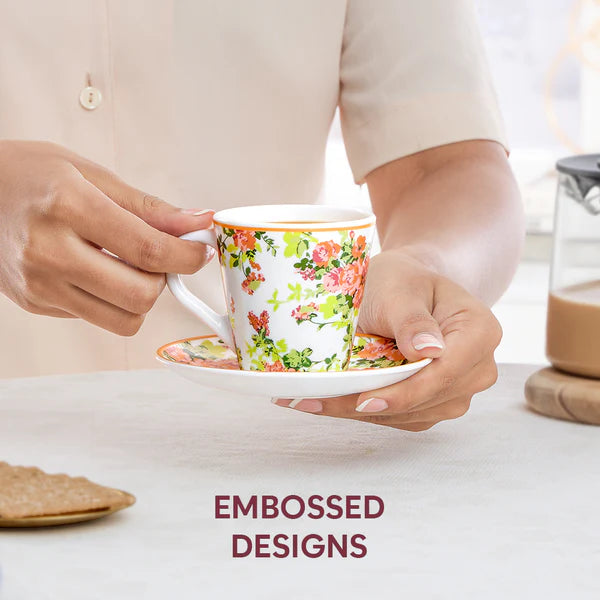 Borosil Larah Amora Mug n Saucer Set of 6, 160ml