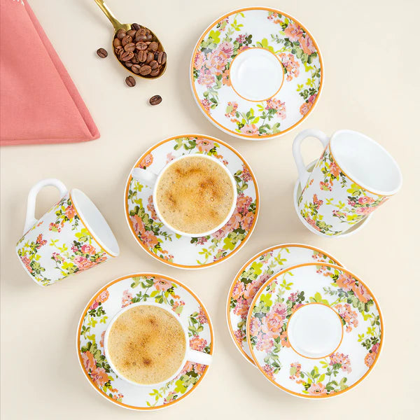 Borosil Larah Amora Mug n Saucer Set of 6, 160ml
