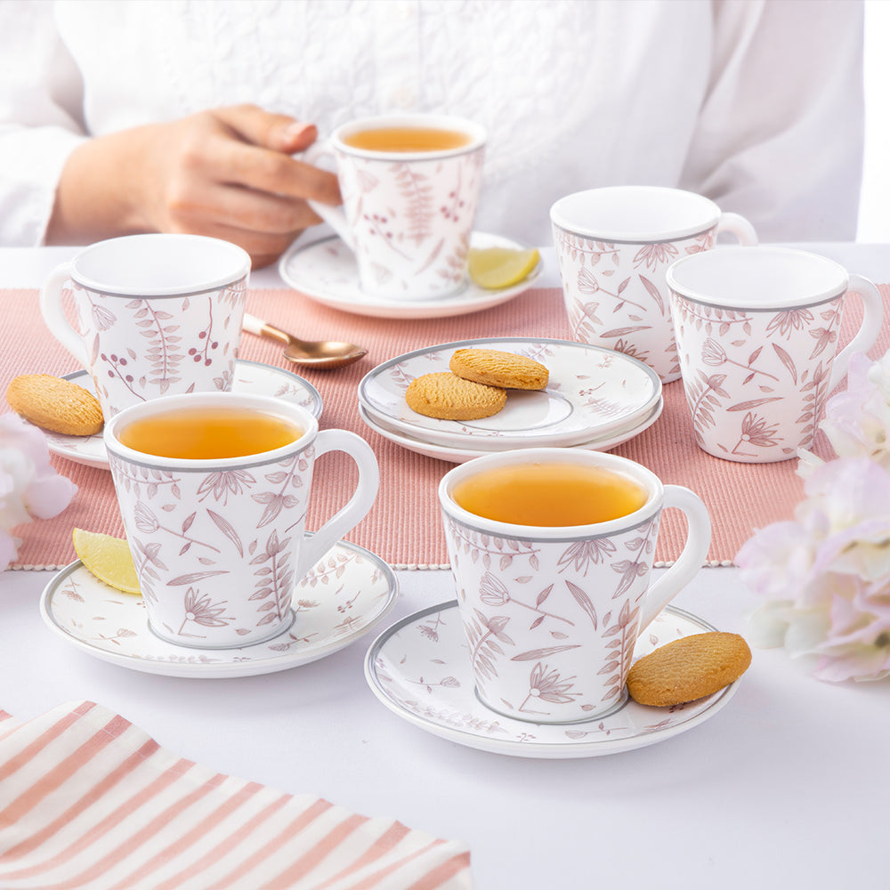 Borosil Larah Grandeur Mug n Saucer Set of 6, 160ml