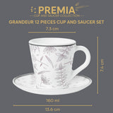 Borosil Larah Grandeur Mug n Saucer Set of 6, 160ml
