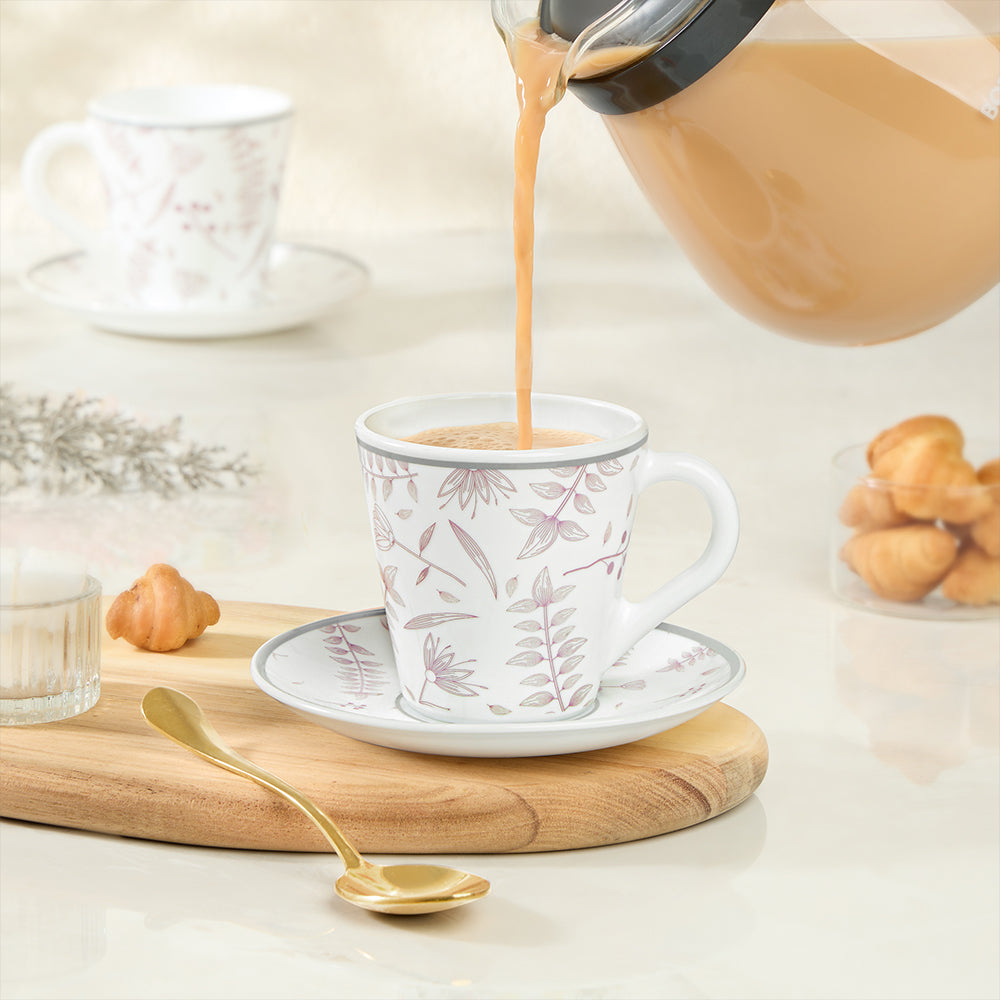 Borosil Larah Grandeur Mug n Saucer Set of 6, 160ml