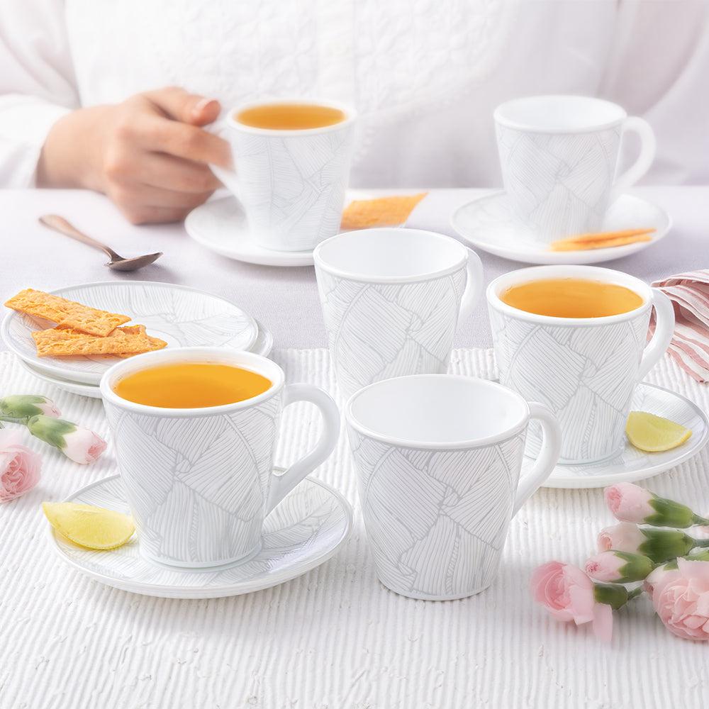 Borosil Larah Ivy Mug n Saucer Set of 6, 160ml