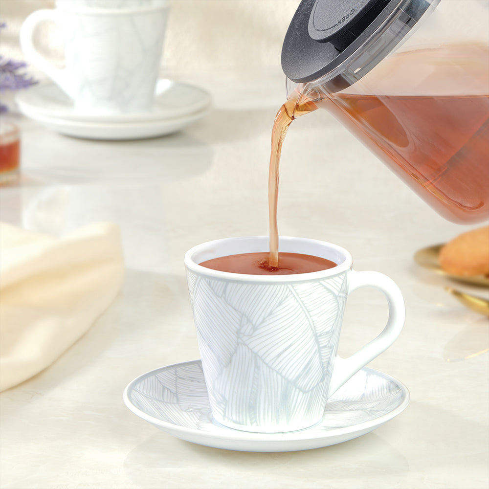 Borosil Larah Ivy Mug n Saucer Set of 6, 160ml