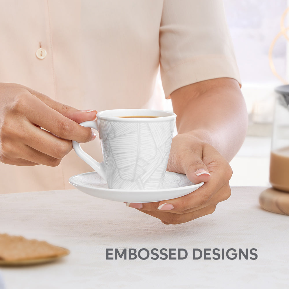 Borosil Larah Ivy Mug n Saucer Set of 6, 160ml