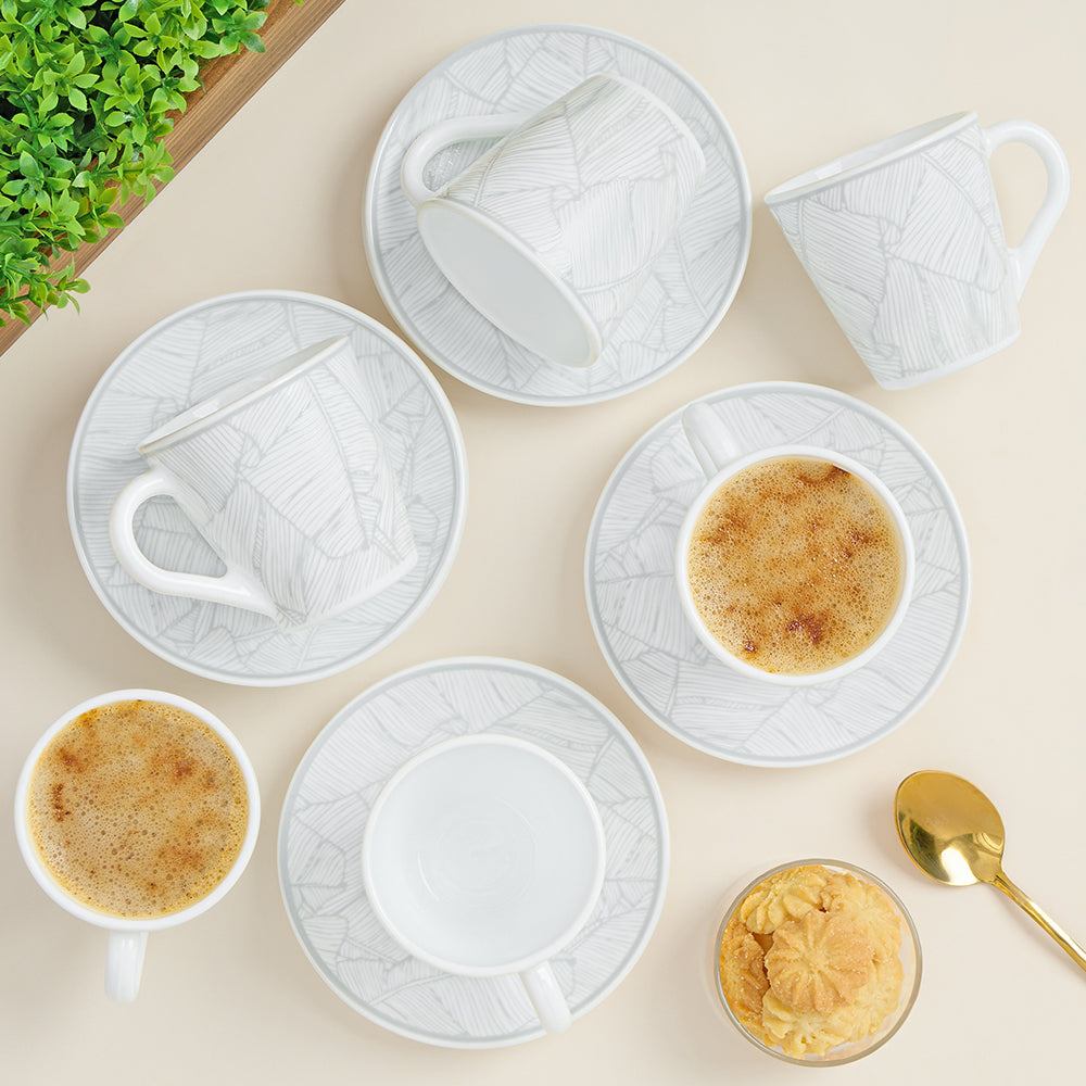 Borosil Larah Ivy Mug n Saucer Set of 6, 160ml
