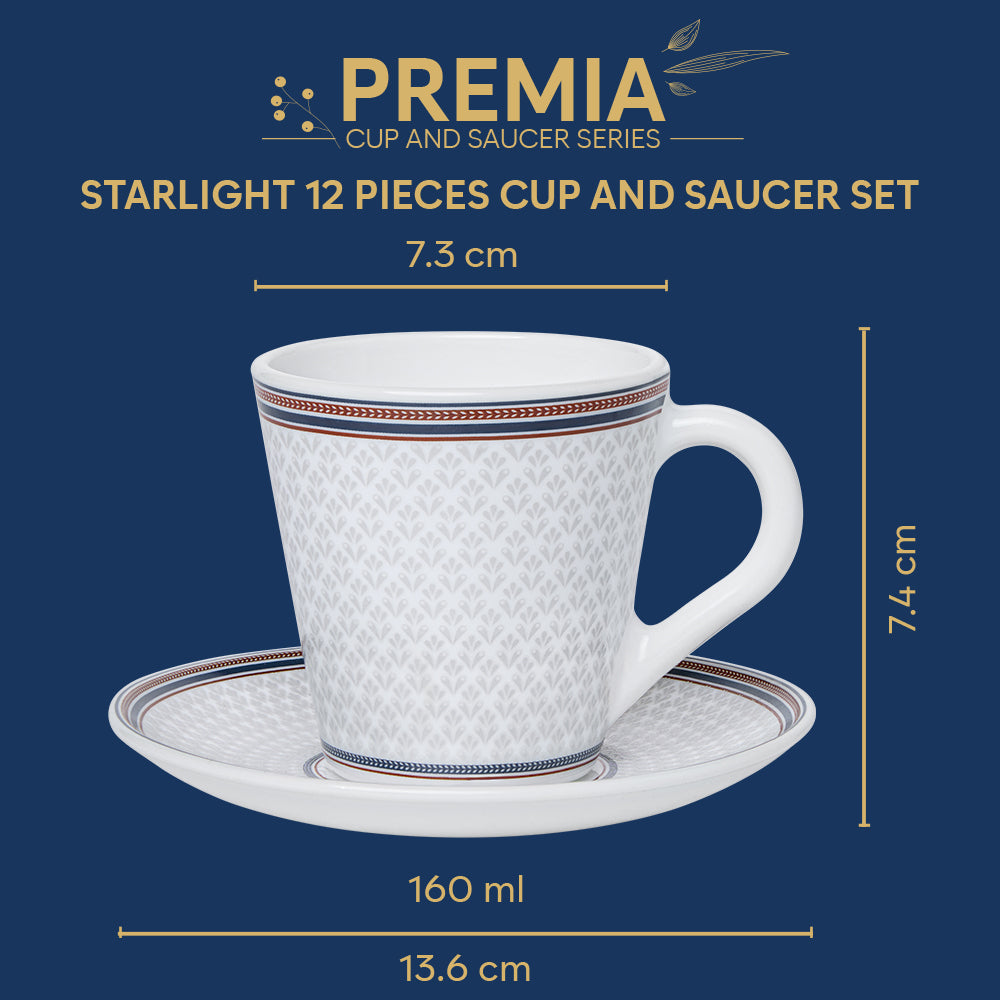Borosil Larah Starlight Mug n Saucer Set of 6, 160ml