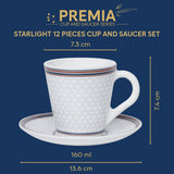 Borosil Larah Starlight Mug n Saucer Set of 6, 160ml