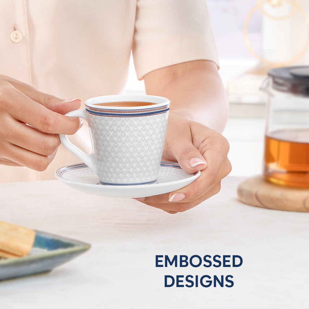 Borosil Larah Starlight Mug n Saucer Set of 6, 160ml