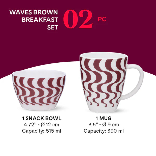 Borosil Larah Waves Brown Breakfast Set, 2 pc