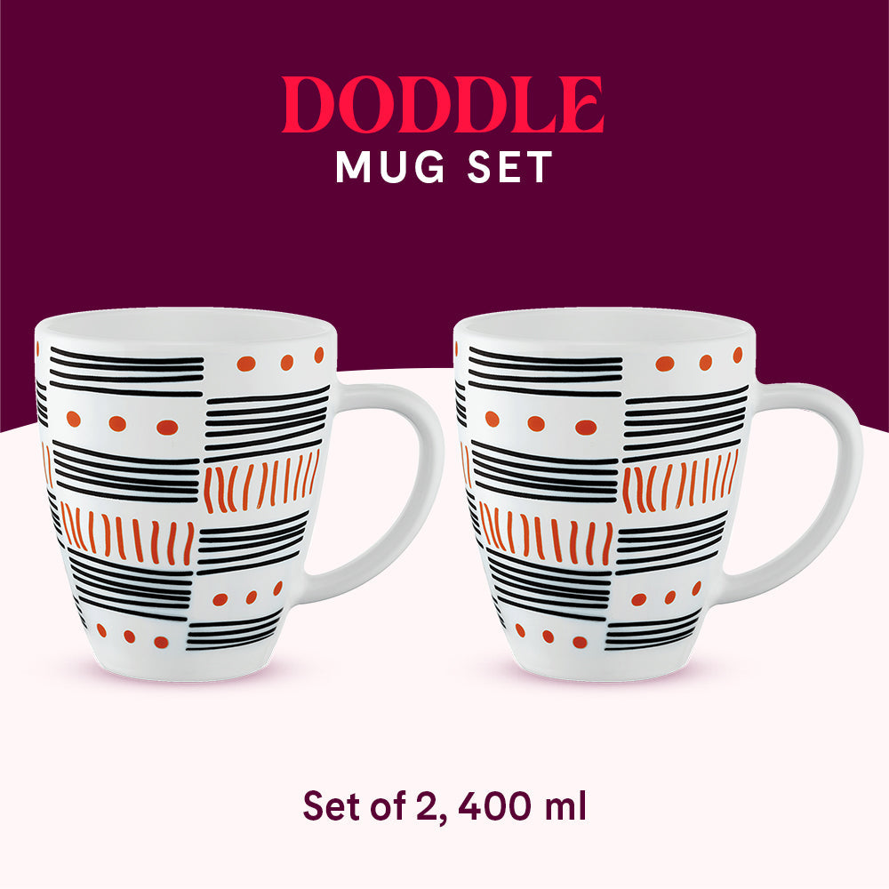 Borosil Larah Doodle Mug Set