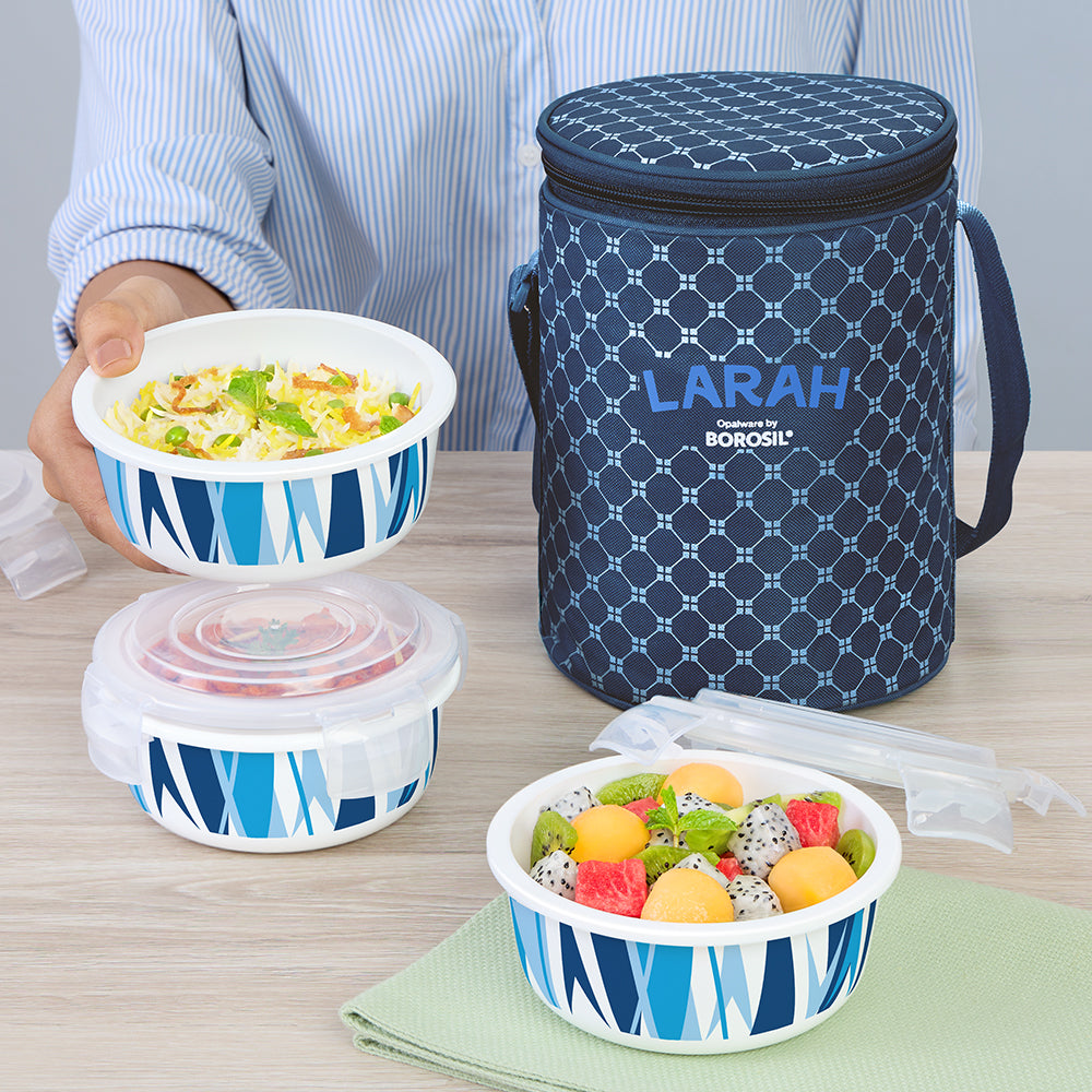 Borosil Larah Round Glass Lunchbox, Set of 3, 400ml