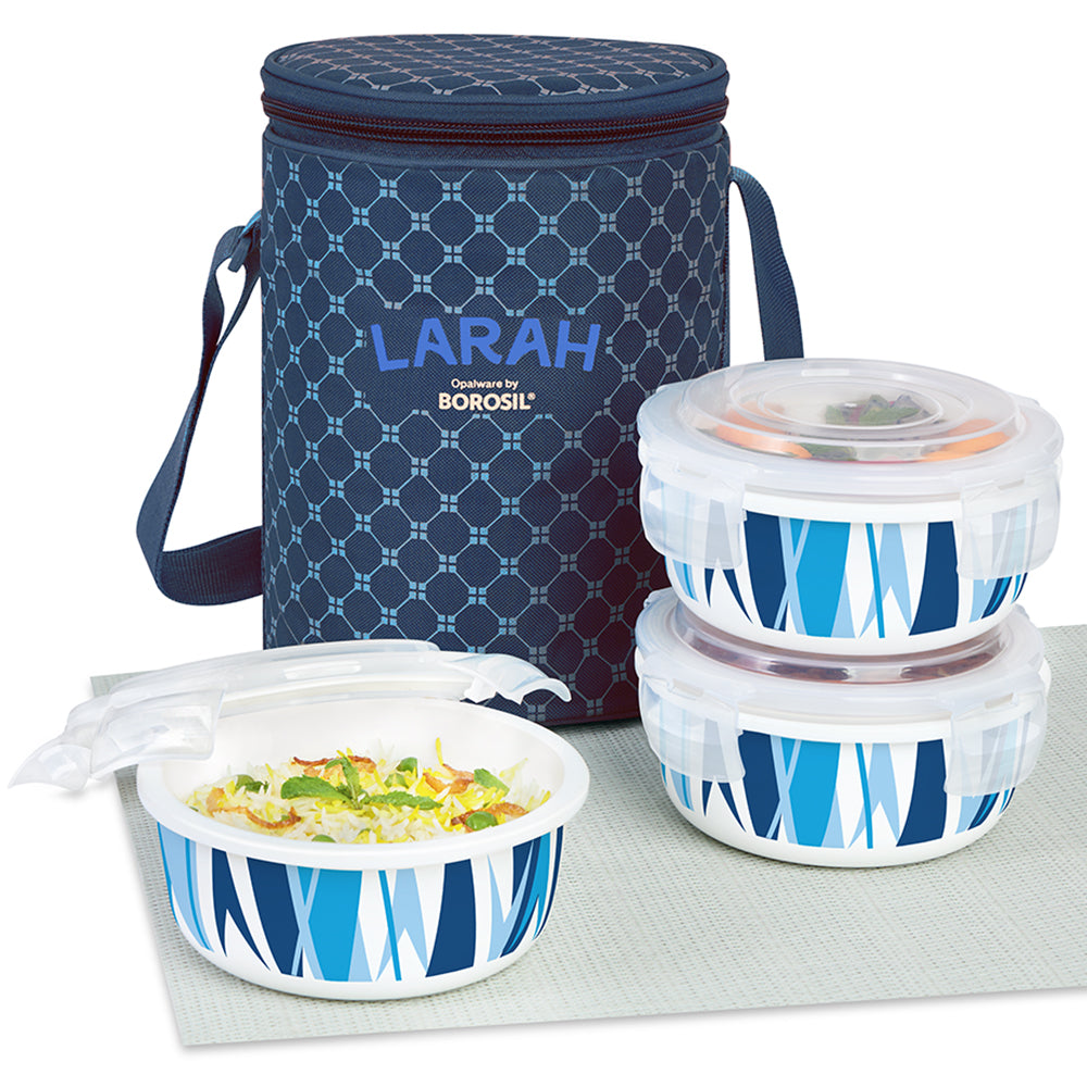 Borosil Larah Round Glass Lunchbox, Set of 3, 400ml