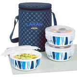 Borosil Larah Round Glass Lunchbox, Set of 3, 400ml