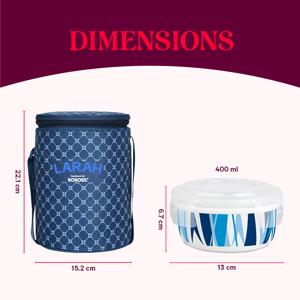 Borosil Larah Round Glass Lunchbox, Set of 3, 400ml