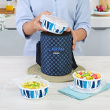 Borosil Larah Round Glass Lunchbox, Set of 3, 400ml