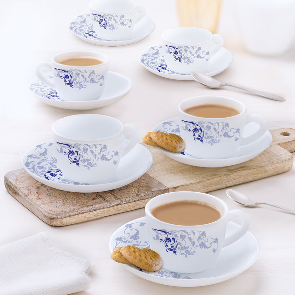 Borosil Larah Blue Eve Cup n Saucer Set of 12, 140ml