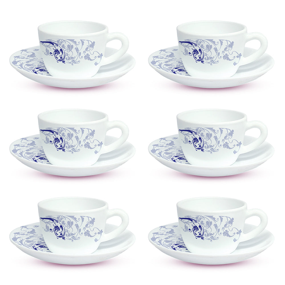 Borosil Larah Blue Eve Cup n Saucer Set of 12, 140ml