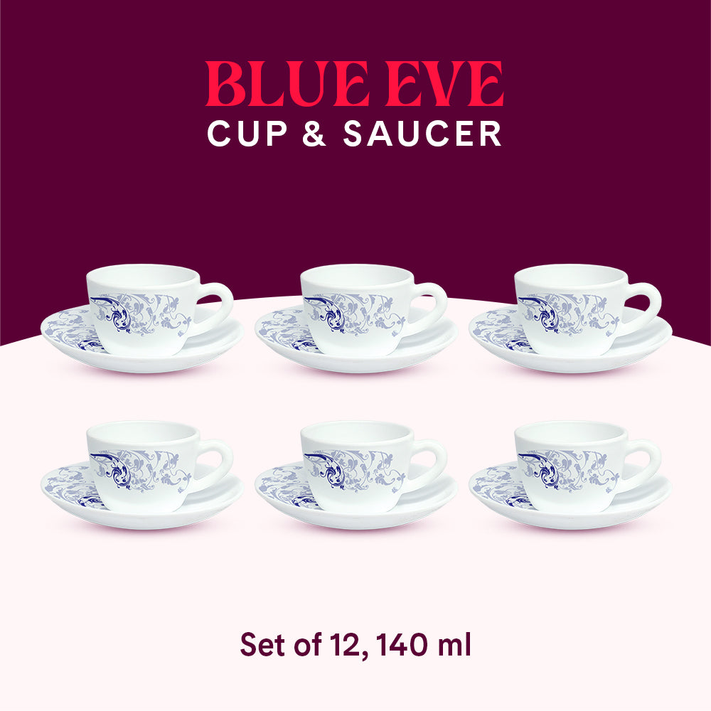 Borosil Larah Blue Eve Cup n Saucer Set of 12, 140ml