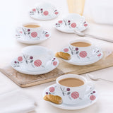 Borosil Larah Dahlia Cup n Saucer Set, 140ml x 12