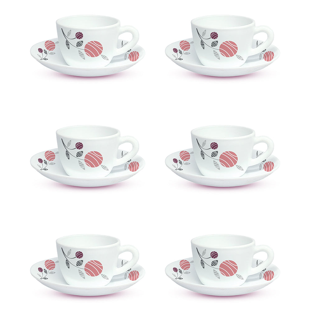 Borosil Larah Dahlia Cup n Saucer Set, 140ml x 12