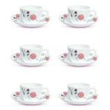 Borosil Larah Dahlia Cup n Saucer Set, 140ml x 12