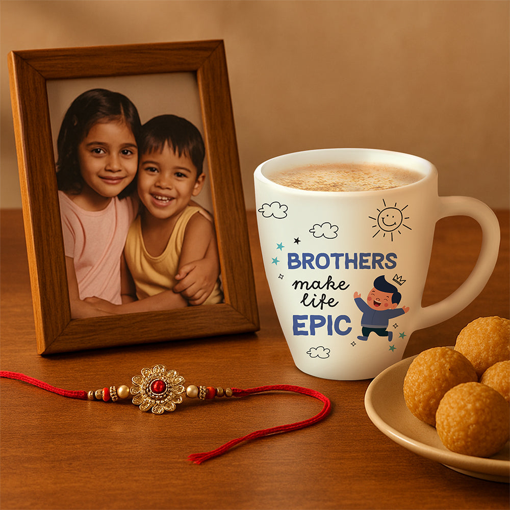 Borosil  Larah Rakhi Opalware Mug, Brothers Make Life Epic 390ml