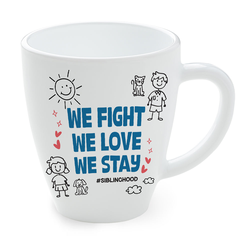 Borosil Larah Rakhi Opalware Mug, We Fight, We Love We Stay 390ml