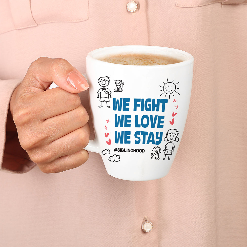 Borosil Larah Rakhi Opalware Mug, We Fight, We Love We Stay 390ml