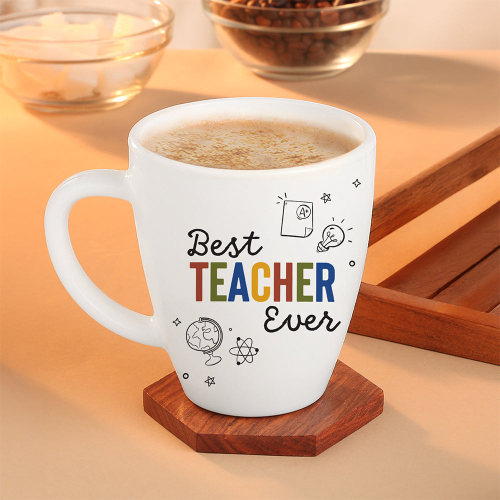 Borosil Larah Teachers Day Opalware Mug, Best Teacher Ever, 390ml