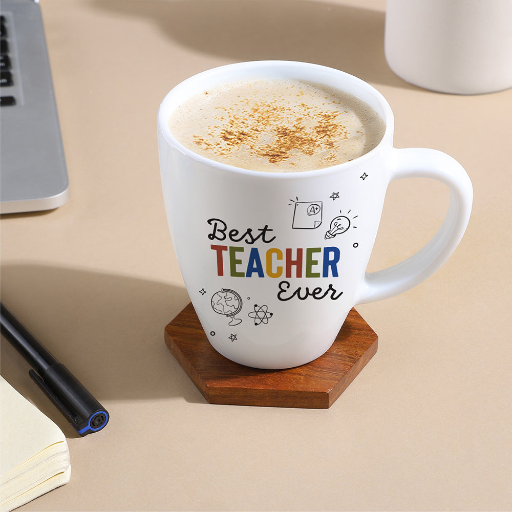 Borosil Larah Teachers Day Opalware Mug, Best Teacher Ever, 390ml