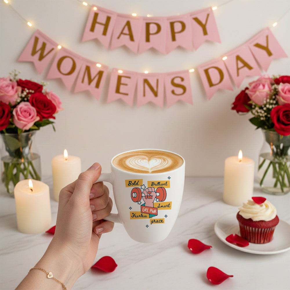 Borosil Larah Women's Day Opalware Mug, Fearless 390ml
