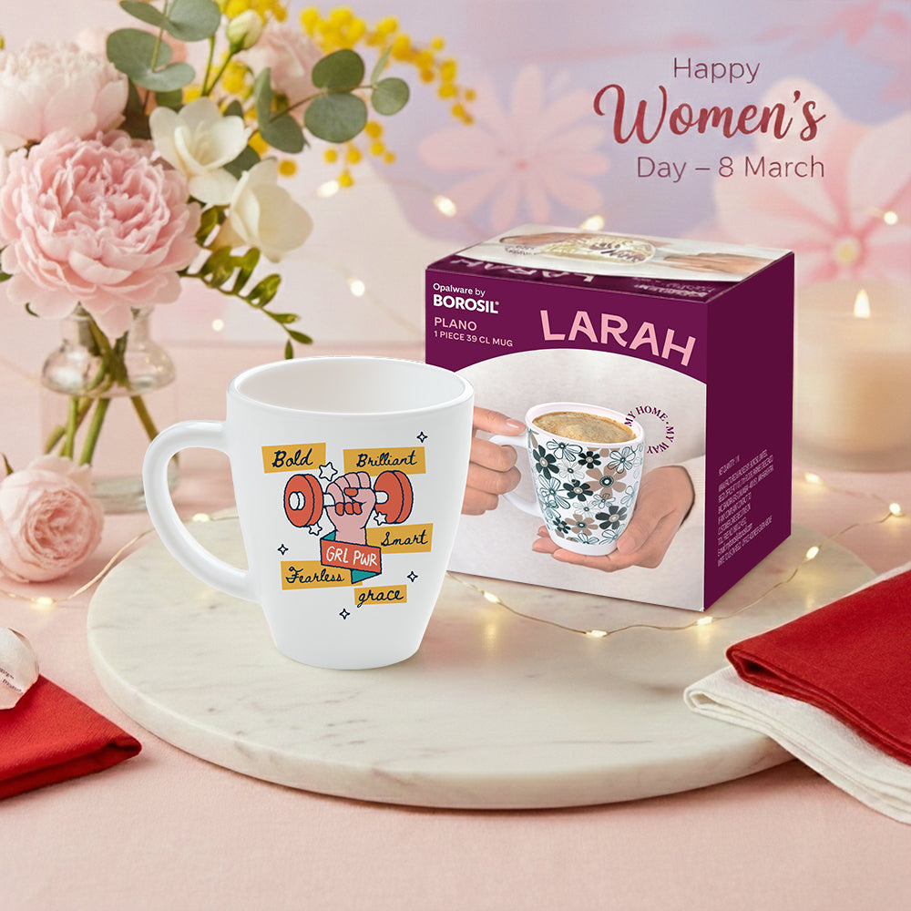 Borosil Larah Women's Day Opalware Mug, Fearless 390ml