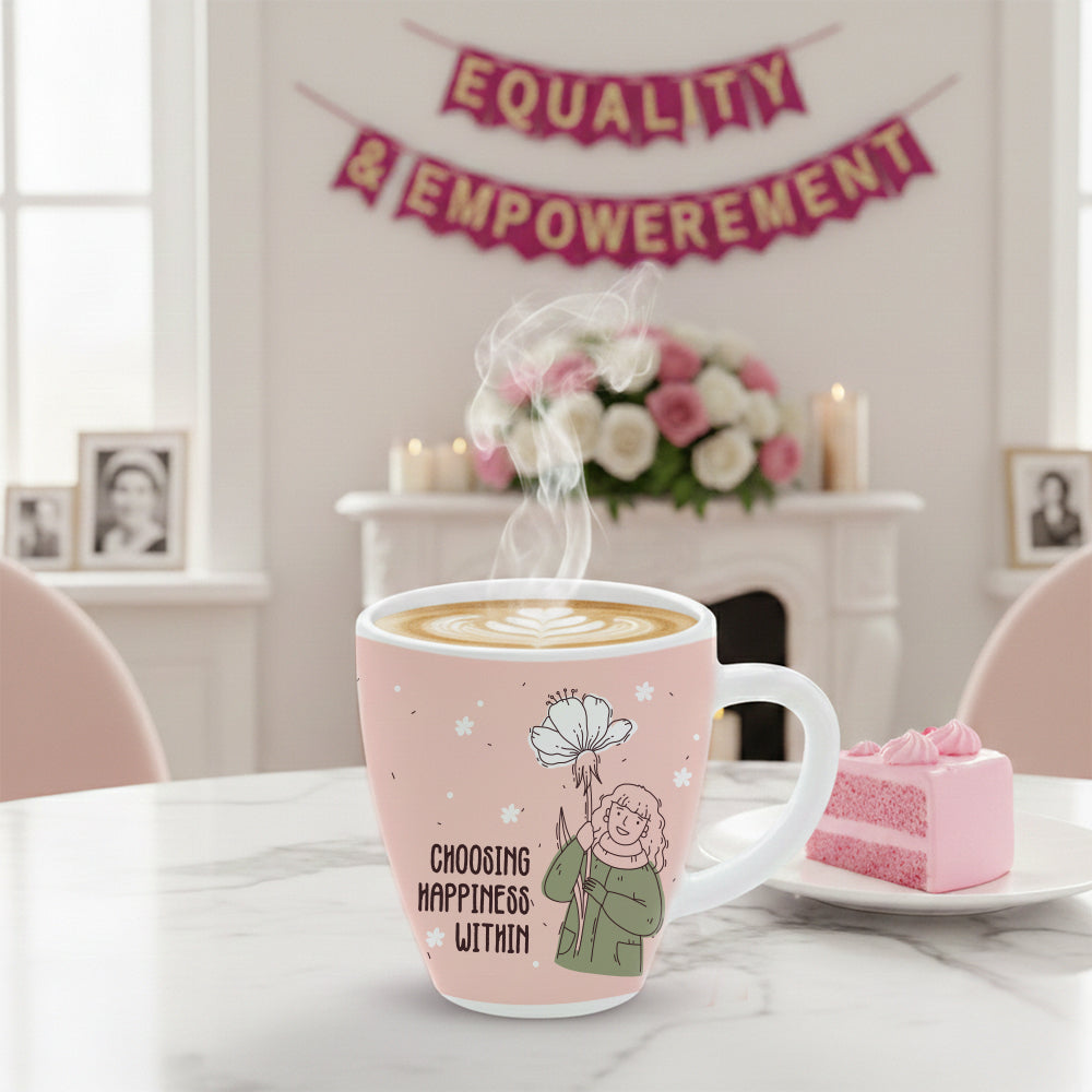 Borosil Larah Women's Day Opalware Mug, Happiness 390ml