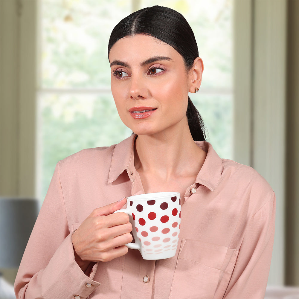 Borosil Larah Polka Mug, Red 390ml