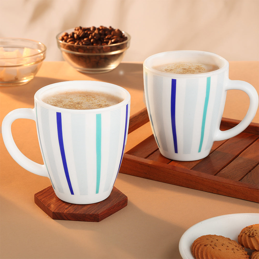 Larah Blue Strip Mug Set, 390ml x 2