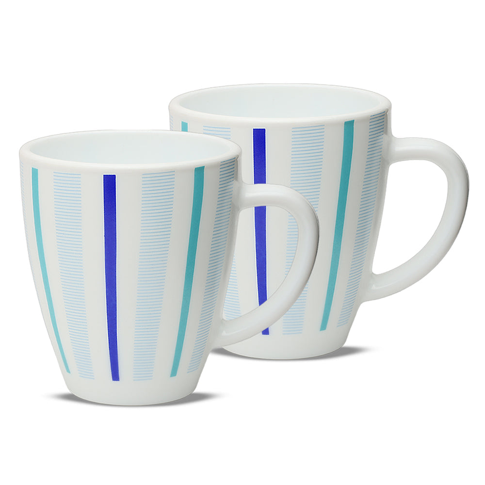Larah Blue Strip Mug Set, 390ml x 2