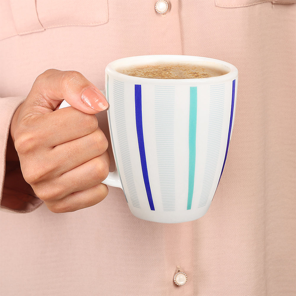 Larah Blue Strip Mug Set, 390ml x 2