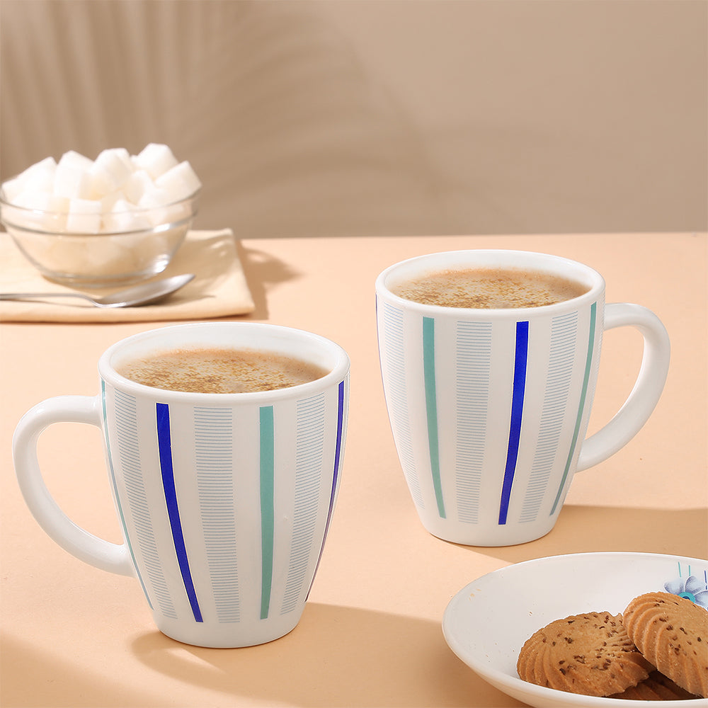 Larah Blue Strip Mug Set, 390ml x 2