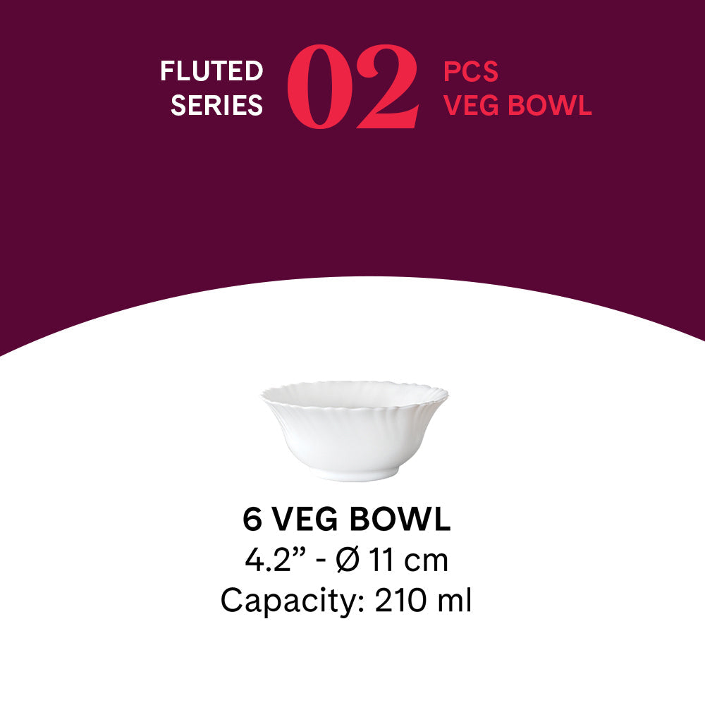 Borosil Golden Lush Veg Bowl, Fluted Set of 2.210 ml