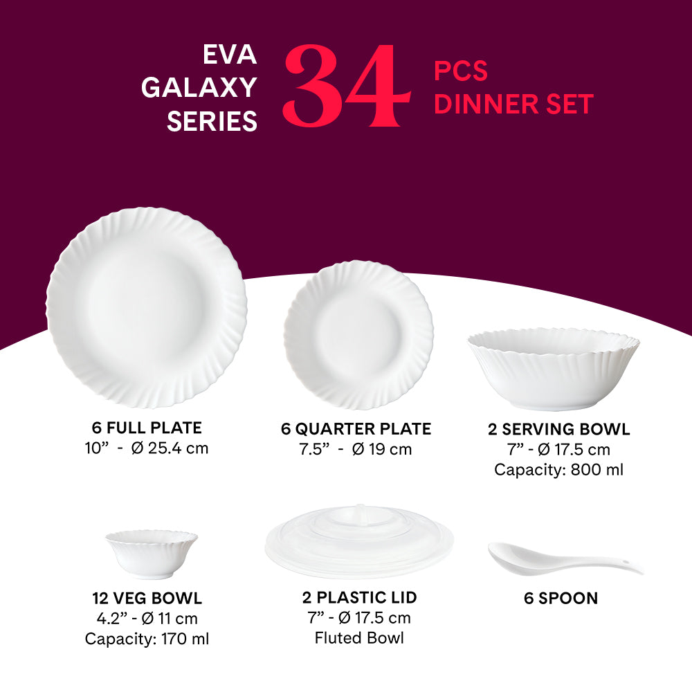 Borosil Larah Eva Dinner Set 34 pc