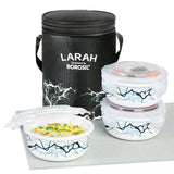 Borosil Larah Round Glass Lunchbox, Set of 3, 400ml