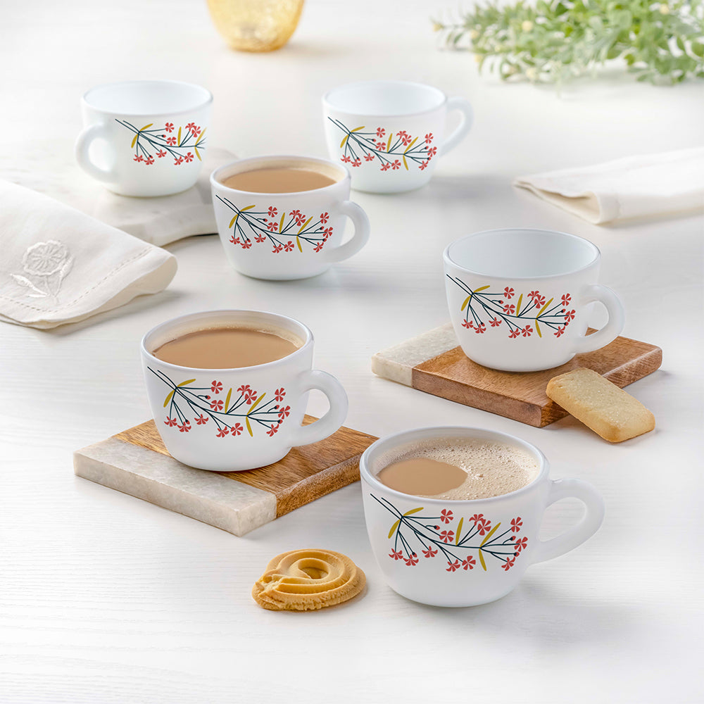 Borosil Larah Bud Cup Set of 6 140ml, Red