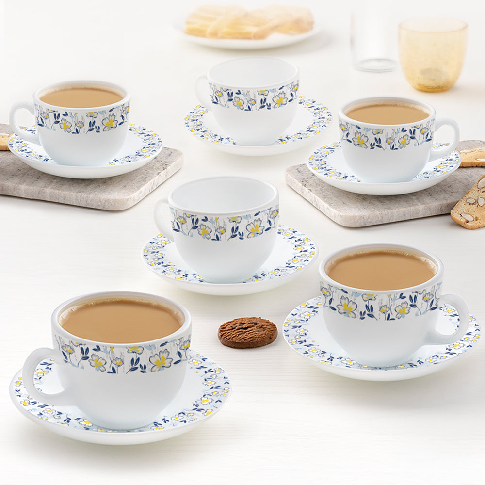 Borosil Larah Amara Cup n Saucer Set of 12, 220ml Blue