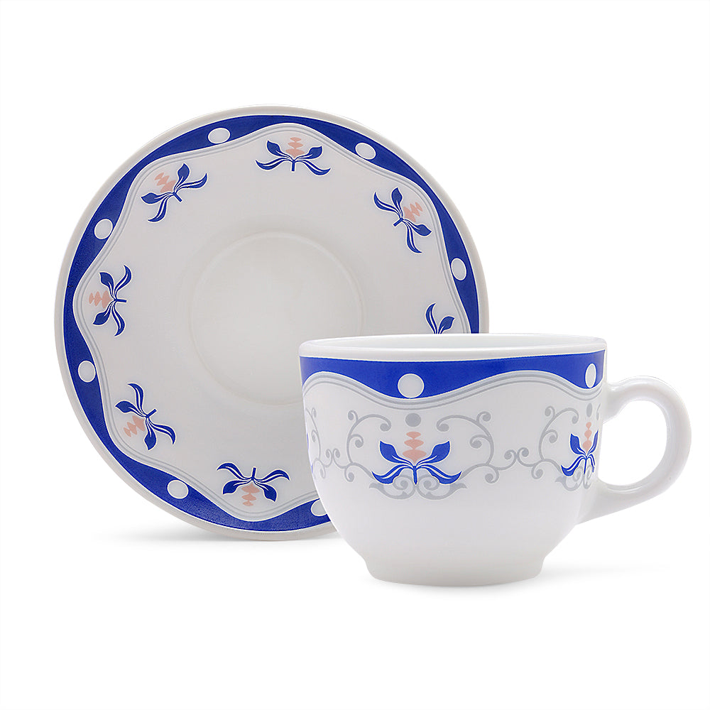 Borosil Larah Royal Blue Cup n Saucer Set, 220ml x 12