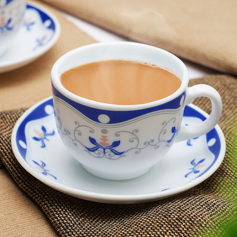 Borosil Larah Royal Blue Cup n Saucer Set, 220ml x 12