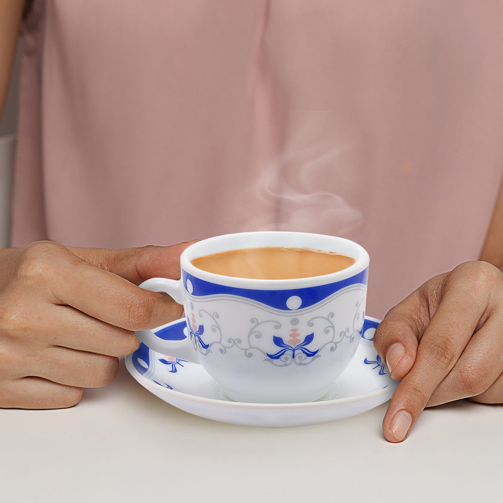 Borosil Larah Royal Blue Cup n Saucer Set, 220ml x 12